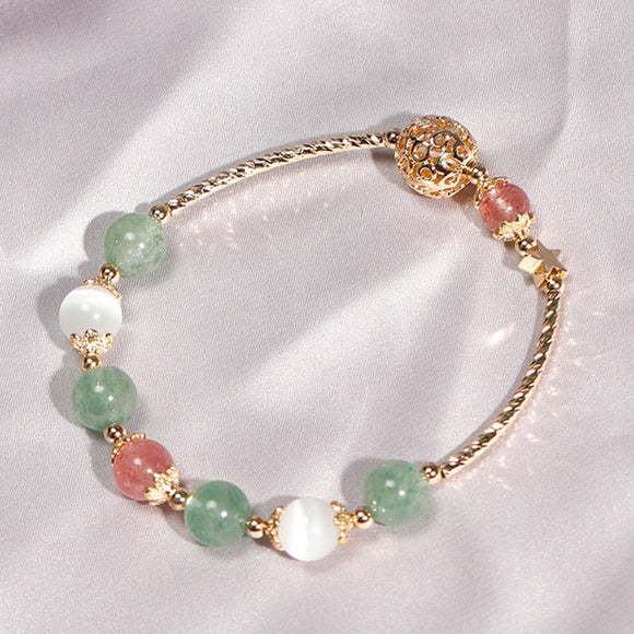 Strawberry Crystal Cat's Eye Stone Beaded Bracelets Women Jewelry