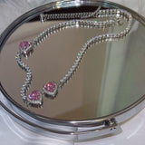 Sweet Pink Crystal Heart Necklace For Women Girls