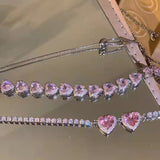 Sweet Pink Crystal Heart Necklace For Women Girls