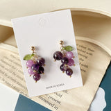 Vintage Purple Crystal Grape Leaf Earrings Sweet Reflective