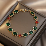 Vintage Luxury Green Crystal Geometric Stainless Steel Bracelet