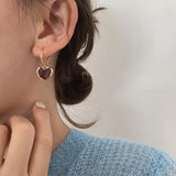 Sweet Burgundy Enamel Heart Earrings for Women