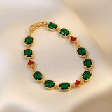 Vintage Luxury Green Crystal Geometric Stainless Steel Bracelet