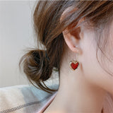 Sweet Burgundy Enamel Heart Earrings for Women