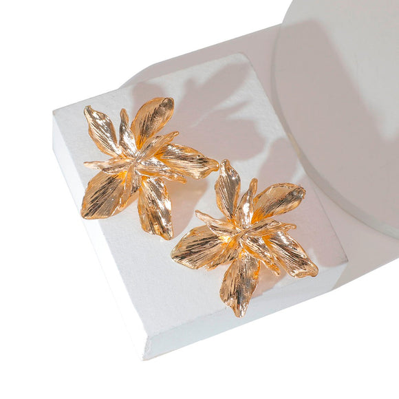 Vintage Metal Gold Color Flower Big Earrings for Women