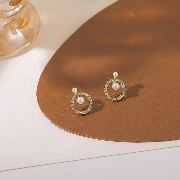 Vintage Geometric Round Zircon Pearl Earrings For Women