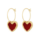 Sweet Burgundy Enamel Heart Earrings for Women