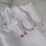 Sweet Pink Crystal Heart Necklace For Women Girls