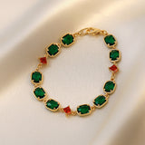 Vintage Luxury Green Crystal Geometric Stainless Steel Bracelet