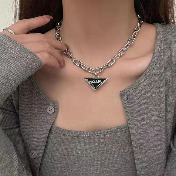 Trendy Dropping Oil Triangle Pendant Necklace 2022