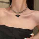 Trendy Dropping Oil Triangle Pendant Necklace 2022